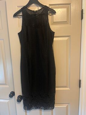 White House Black Market Black Sleeveless Crochet Midi Dress